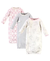 Touched by Nature Baby Girls Organic Cotton Zipper Long-Sleeve Gowns 3pk