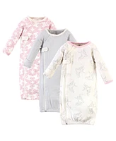 Touched by Nature Baby Girls Baby Organic Cotton Zipper Long-Sleeve Gowns 3pk Elephant