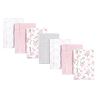 Hudson Baby Infant Girl Cotton Flannel Burp Cloths 7pk Set, Gray Pink Floral, One Size