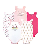 Hudson Baby Girls Cotton Sleeveless Bodysuits 5pk, Banana Split