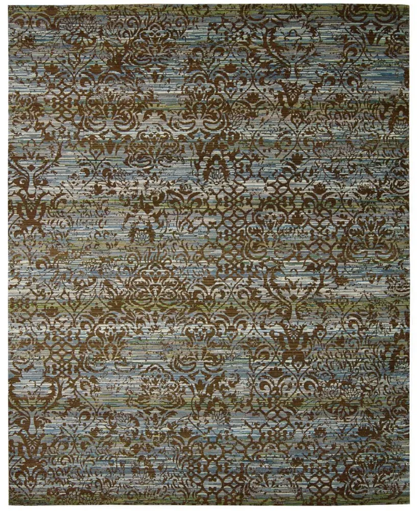 Closeout! Nourison Home Rhapsody RH009 Blue and Moss 5'6" x 8' Area Rug