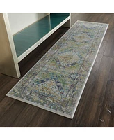Nourison Home Ankara Global ANR07 Blue and Green 2'4" x 8' Runner Rug