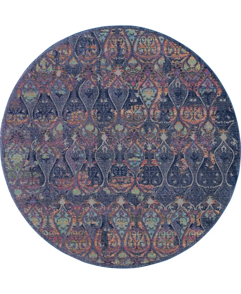 Nourison Home Ankara Global ANR08 Navy and Multi 6' Round Rug