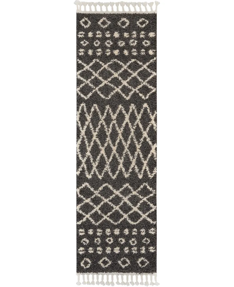 Closeout! Nourison Home Moroccan Shag MRS02 Charcoal 2'2" x 8'1" Runner Rug