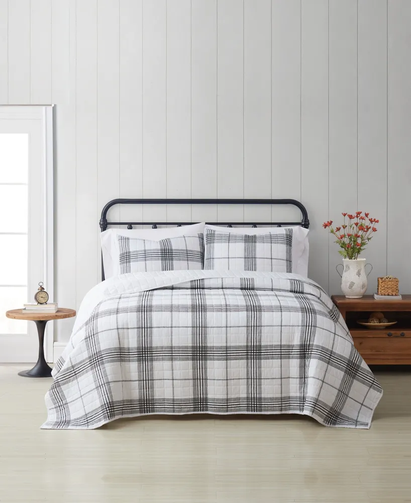 3 Pieces Plaid Printed Reversible Bedspread/Quilt Set (Queen/King Size)