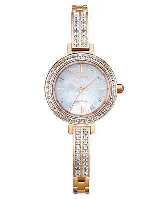 Citizen Eco-Drive Women's Pink Gold-Tone Stainless Steel & Crystal Bangle Bracelet Watch 25mm