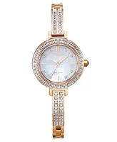 Citizen Eco-Drive Women's Pink Gold-Tone Stainless Steel & Crystal Bangle Bracelet Watch 25mm - Pink Gold