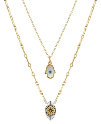Unwritten 2 Pc. Set Hamsa Hand & Evil Eye Pendant Necklaces in Silver-Plate & Gold-Flash, 16" + 2" extender