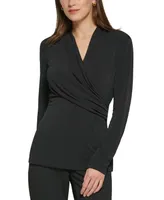 Dkny Women's Matte Jersey Faux Wrap Top