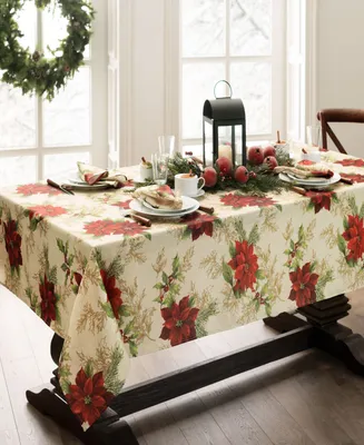 Elrene Festive Poinsettia Holiday Tablecloth 60x102