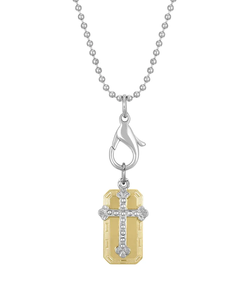 2028 Silver-Tone and Gold-Tone Crystal Accent Cross Charm 16" Adjustable Necklace