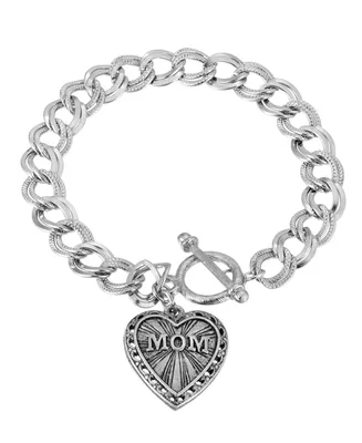 2028 Pewter Mom Heart Charm Toggle Bracelet