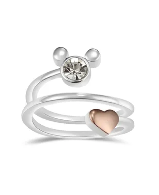 Disney Crystal Mickey Mouse Head with Heart Bypass Ring - Two