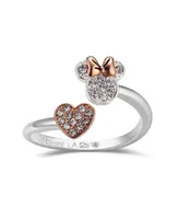 Disney Pave Crystal Minnie Mouse Head with Heart Bypass Ring - Two