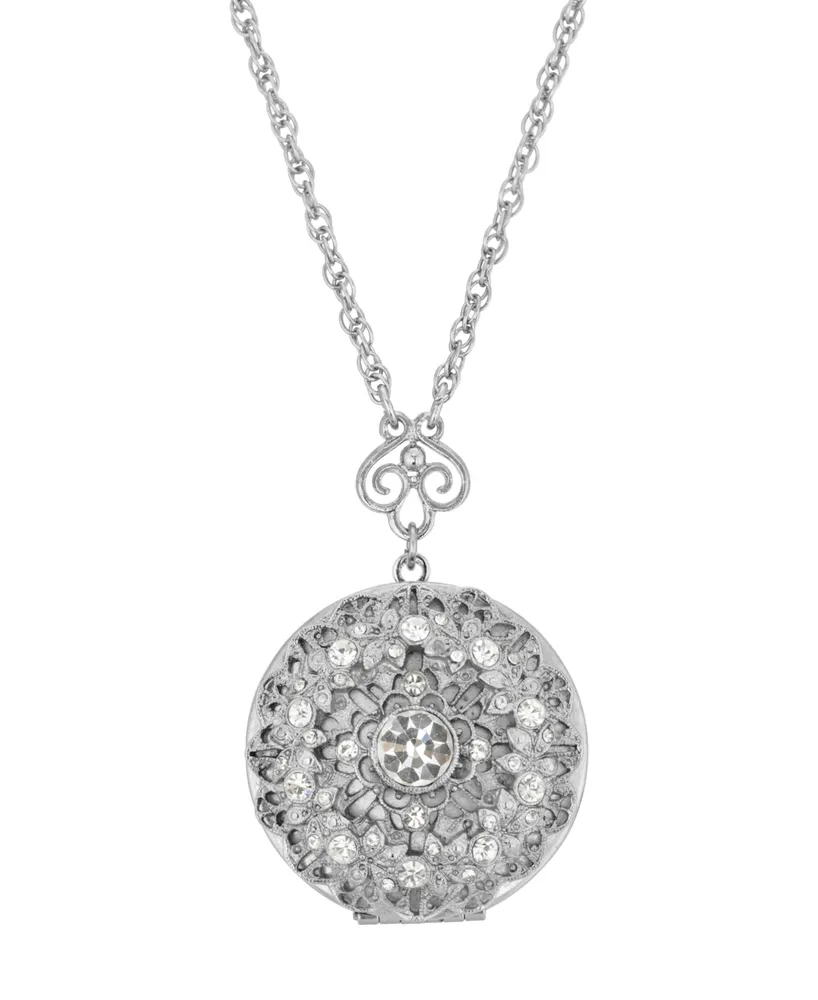 2028 Silver-Tone Round Crystal Locket 30" Necklace