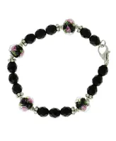 2028 Silver-Tone Black Floral Beaded Bracelet