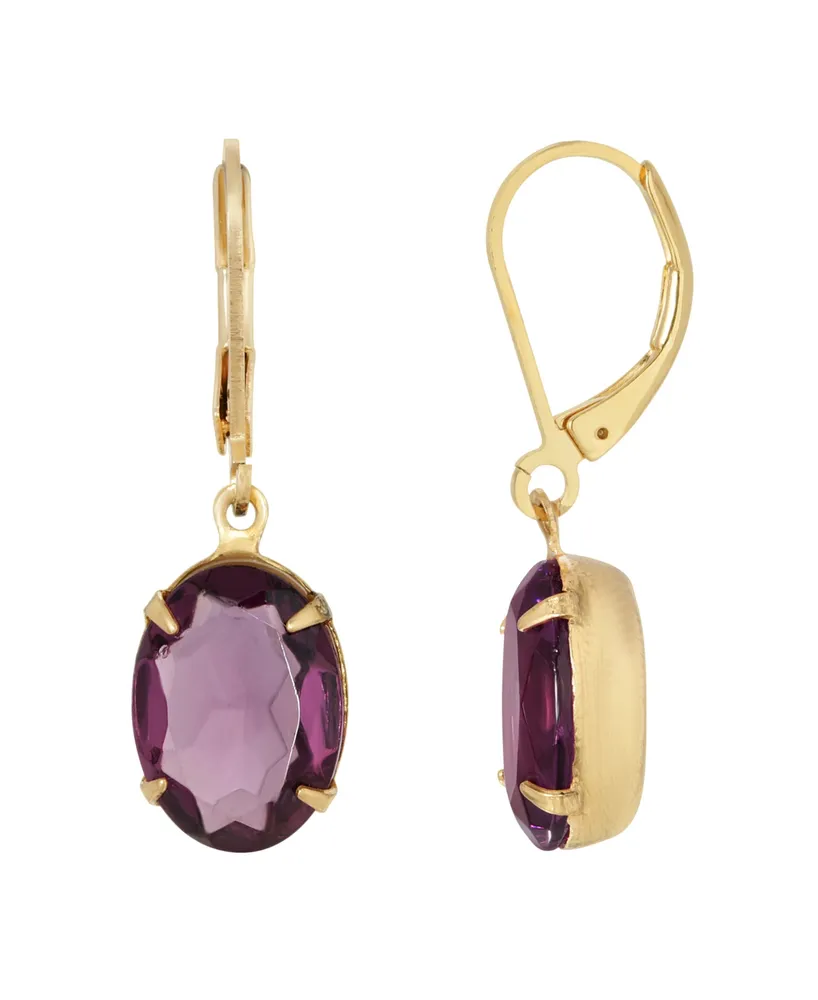 2028 Gold-Tone Purple Oval Drop Earring