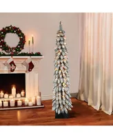 Puleo 6" Pre-Lit Flocked Alpine Pencil Artificial Christmas Tree