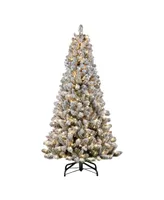 Puleo 6.5" Pre-Lit Flocked Virginia Pine Artificial Christmas Tree