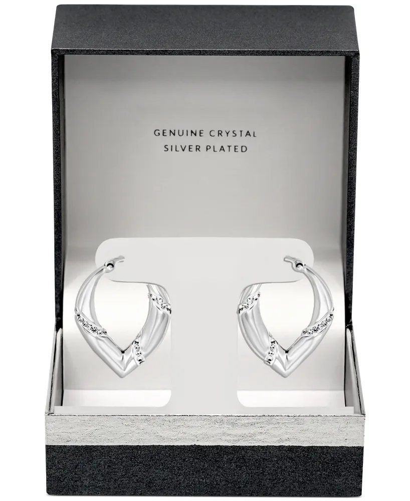 Essentials Crystal Chevron Hoop Earrings in Silver-Plate