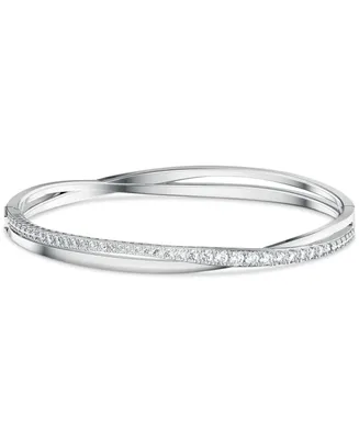 Swarovski Silver-Tone Pave Twisted Double-Row Bangle Bracelet