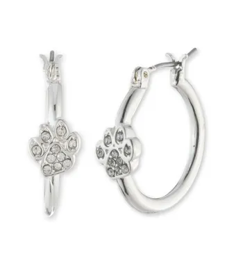 Pet Friends Jewelry Pave Paw Hoop Earring - Silver