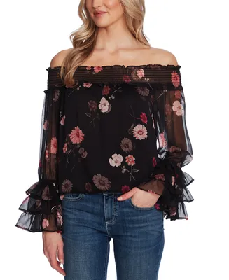 CeCe Women's Printed Off-The-Shoulder Ruffled-Sleeve Top