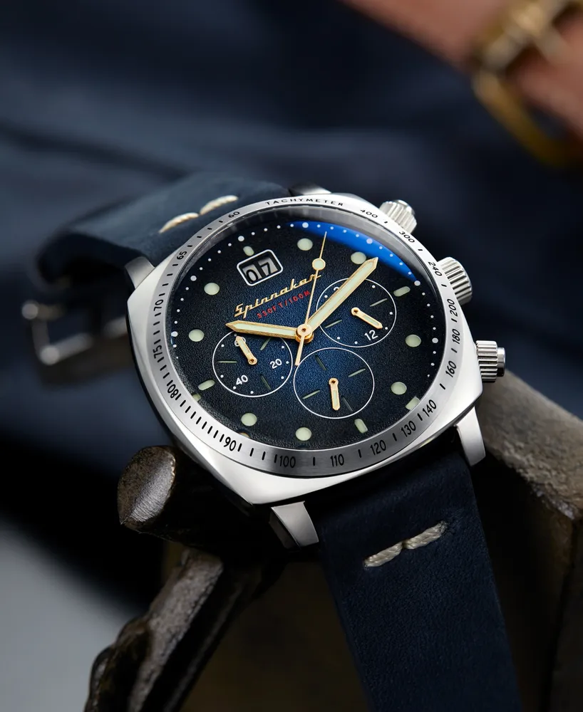 Spinnaker Men's Hull Chrono Navy Blue Genuine Leather Strap Watch 42mm