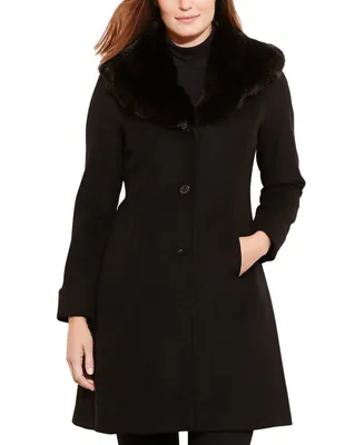 Lauren Ralph Petite Faux-Fur-Collar Coat