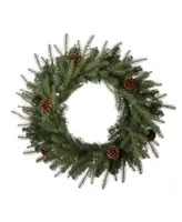 Glitzhome Pre-Lit Greenery Pine Cone Christmas Wreath with Warm Led Light