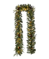 Glitzhome 9'L Pre-Lit Greenery Pine Cone Christmas Garland with Warm White Led Light