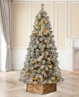 Glitzhome 7.5' Pre-Lit Snow Flocked Artificial Spruce Christmas Tree with 650 Warm Lights