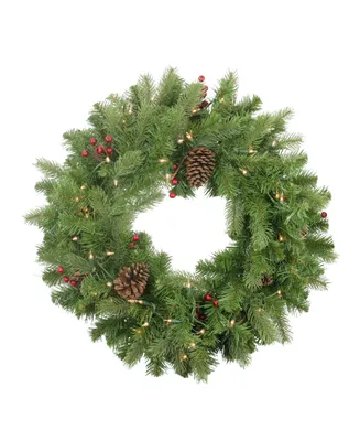 Northlight Pre-Lit Noble Fir with Berries and Pine Cones Artificial Christmas Wreath-Clear Lights