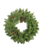 Northlight Pre-Lit Noble Fir with Berries and Pine Cones Artificial Christmas Wreath-Clear Lights