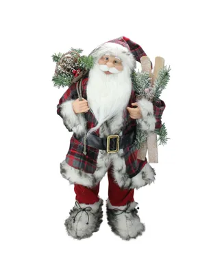 Northlight Alpine Standing Santa Claus with Frosted Pine Furry Boots and Skis Christmas Figure