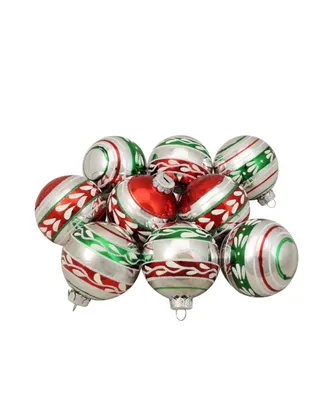 Northlight Count Shiny with and Glitter Striped Vintage-Like Christmas Ornaments