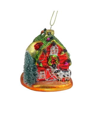 Northlight Festive and Barn with Roof Glass Christmas Ornament