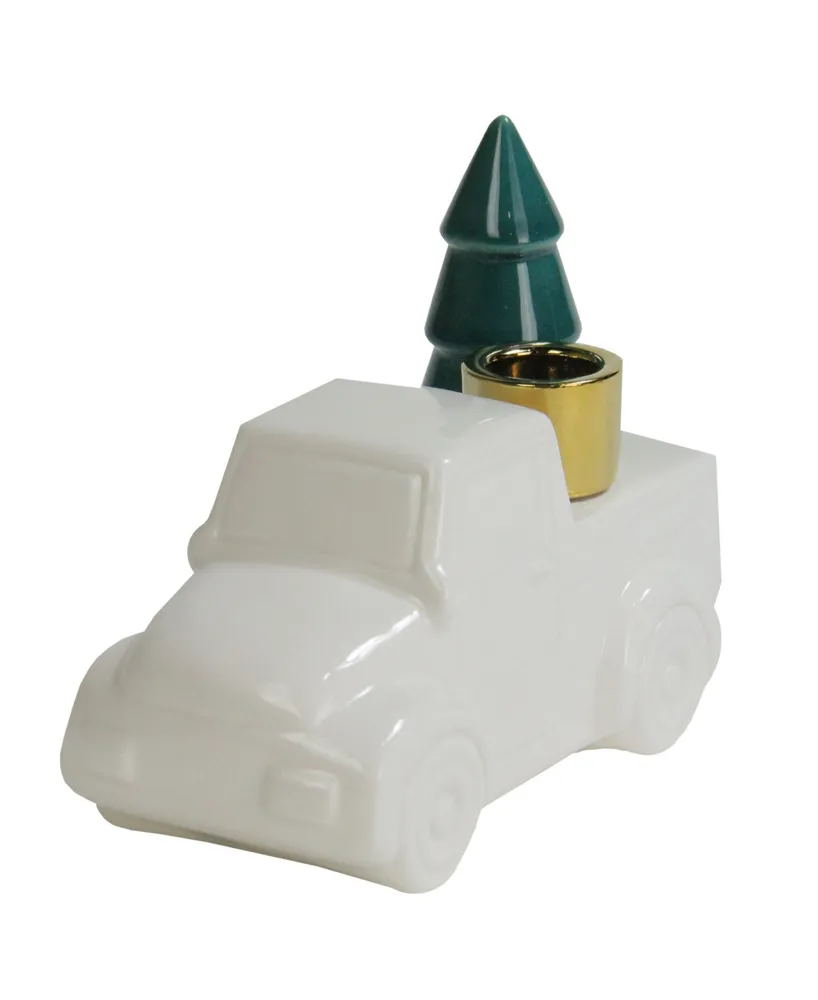 Northlight 6 Ceramic Truck with Christmas Tree Taper Candlestick Holder