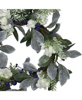 Northlight Iced Hydrangeas berries and Foliage Artificial Christmas Wreath-Unlit