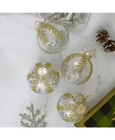Northlight 4 Count Glitter Leaves Glass Christmas Ball Ornament