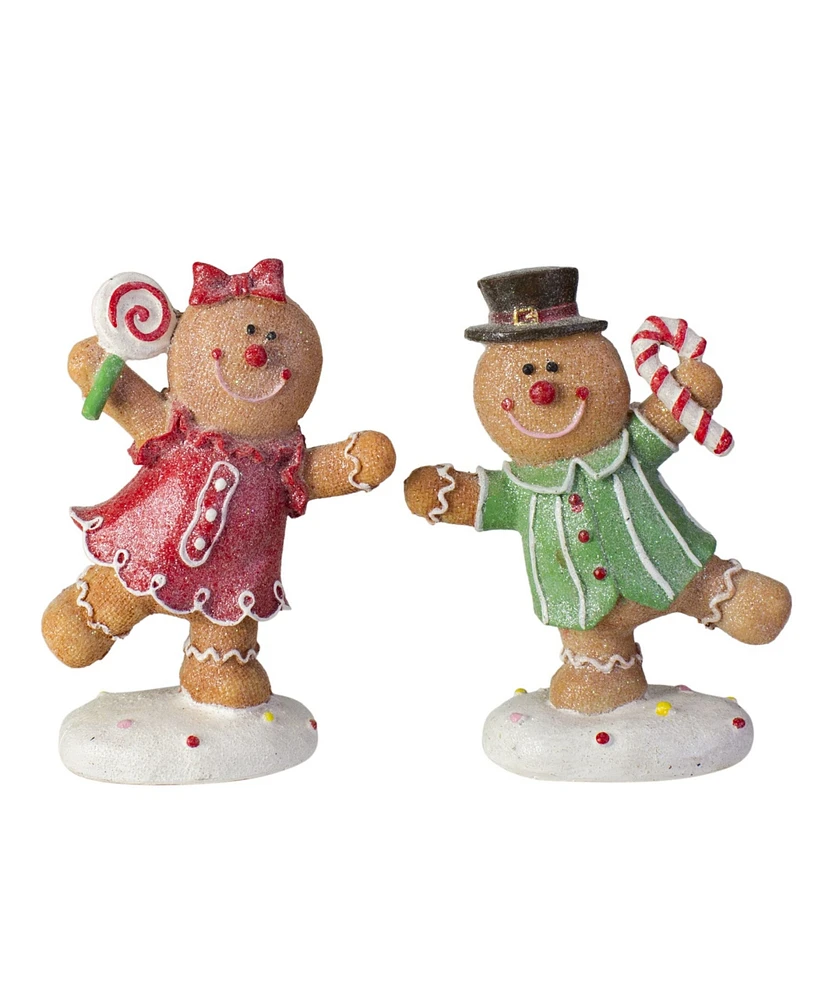 Northlight Glitter Dusted Boy and Girl Gingerbread Kids Tabletop Figures, Set of 2