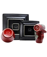 Elama Winter Bloom 16 Piece Square Stoneware Dinnerware Set