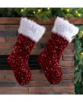 Glitzhome Sequin Christmas Stocking, Set of 2