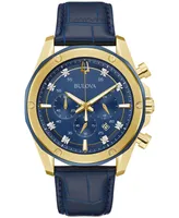 Bulova Men's Chronograph Diamond-Accent Blue Leather Strap Watch 43mm Gift Set