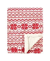 Hudson Baby Infant Plush Blanket with Faux Shearling Back, Red Fair Isle, One Size