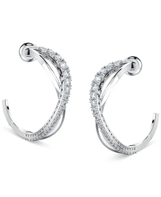 Swarovski Silver-Tone Small Crystal Intertwined Open Hoop Earrings, 1"