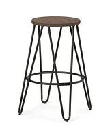 Simpli Home Simeon 26" Metal Counter Height Stool with Wood Seat, Set of 2