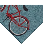 Liora Manne' Frontporch Bike Ride Blue 1'8" x 2'6" Outdoor Area Rug