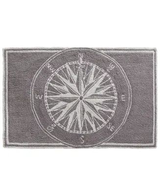 Liora Manne' Frontporch Compass Black and Gray 1'8" x 2'6" Outdoor Area Rug