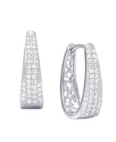 Macy's Cubic Zirconia Pave Oval Hoop Earrings in Silver Plate